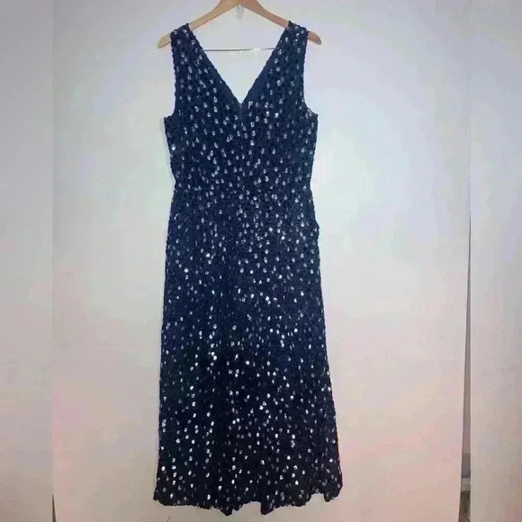 NEW KATE SPADE NEW YORK Silk Blend Navy Burnout Velvet Sleeveless Jumpsuit - Picture 4 of 15